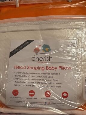 Cherish Baby Pillow with Orange and White Accents